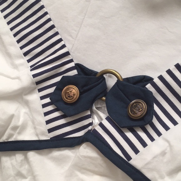 White & Navy spaghetti strap, halter, cotton top. Size Large. NWT - Picture 5 of 10